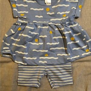 Hanna Andersson Blue and Yellow Matching Cuffed Sleeve Top and Shorts, NWOT
